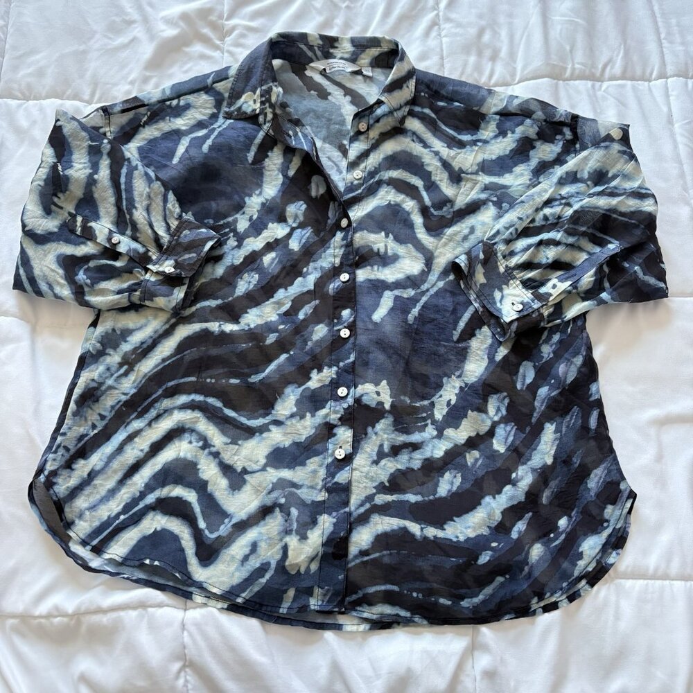 Womens Blouse Button Up 3/4 Sleeve Blue Collared‎ Officechic Corpcore City